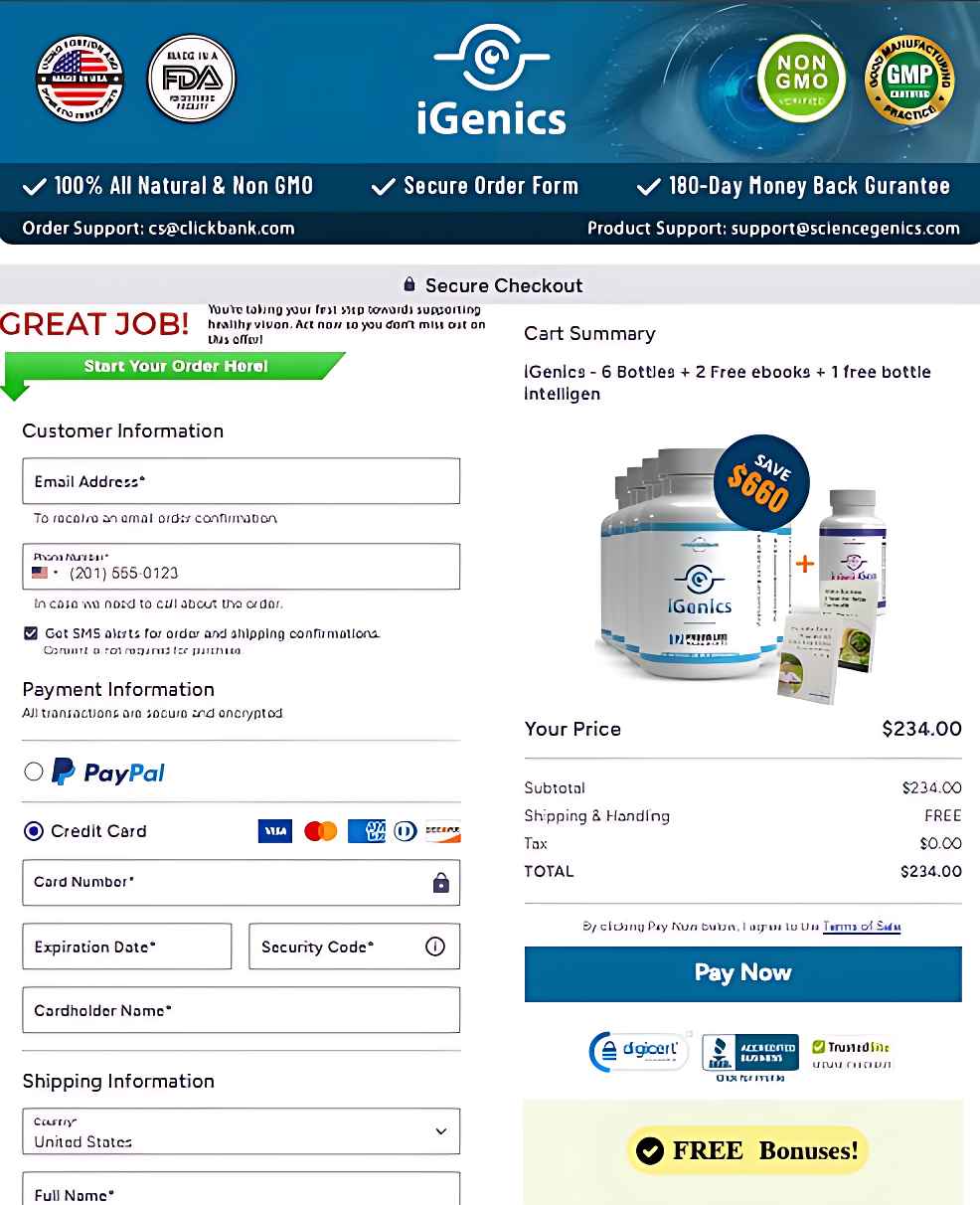 iGenics order page